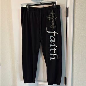 Black Joggers with Silver Faith Embellishment